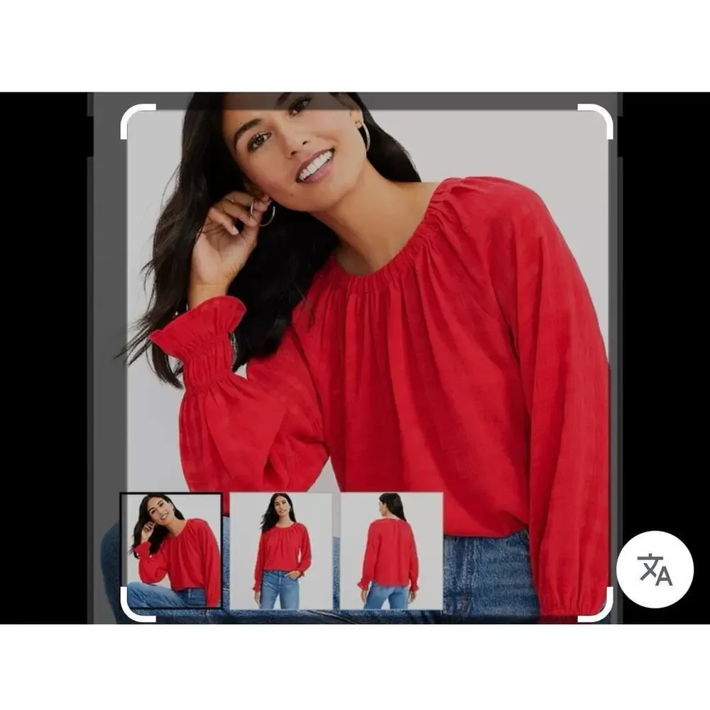 New with tags Womens Red Puff Smocked Cuffed Top Size Small‎